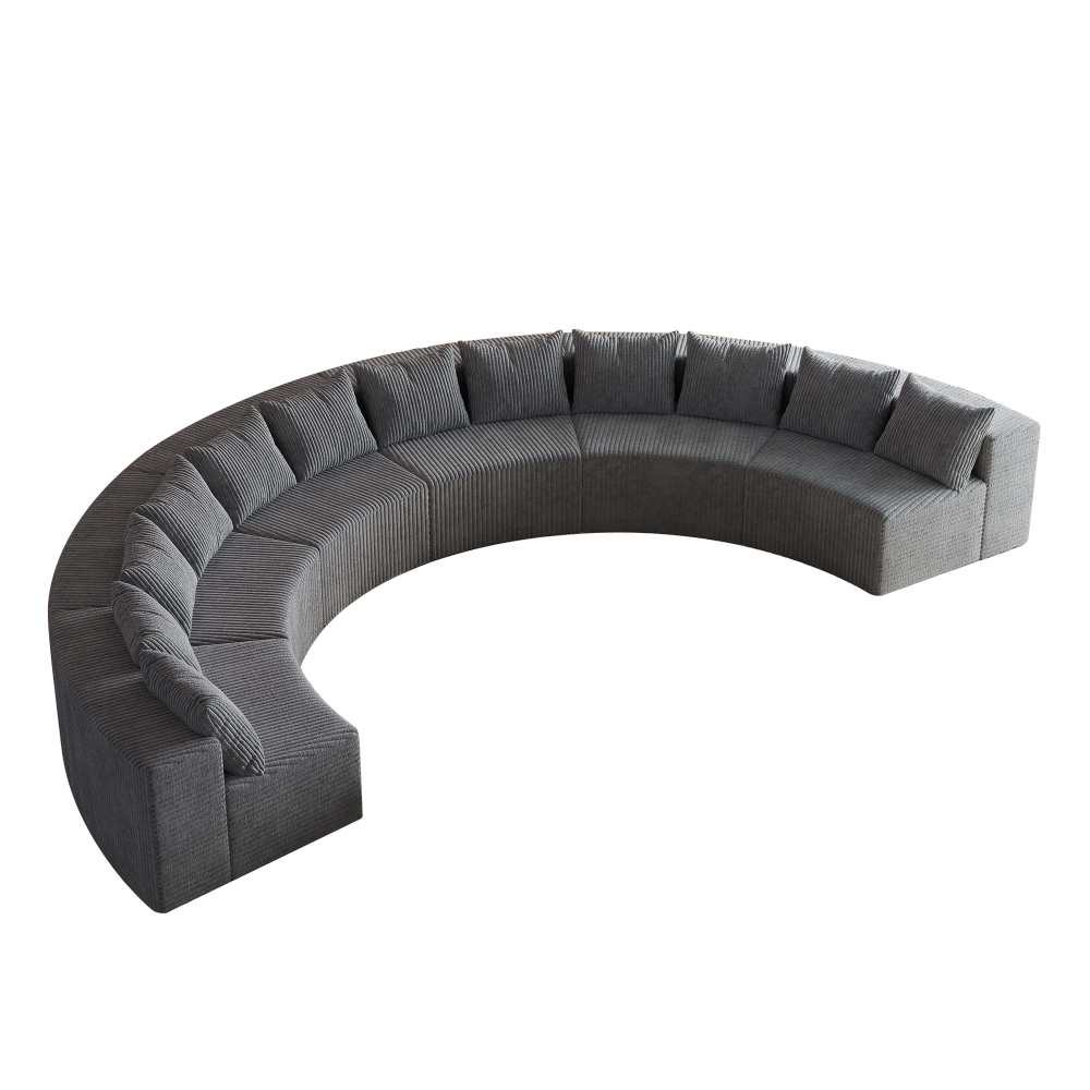 Corduroy Curved Sectional Sofa - Modular Semi-Circular Foam Couch with Pillows for Living Room & Bedroom