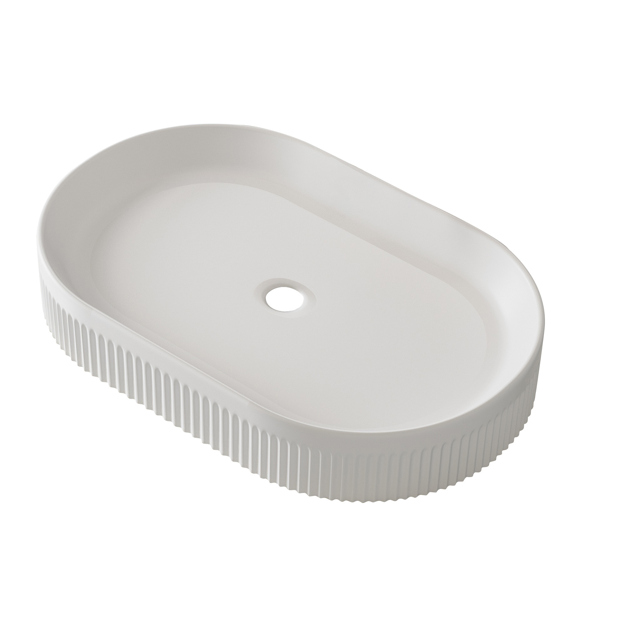 Elegant Oval Vessel Sink - White Ceramic Bathroom Vanity Top with Vertical Fluted Design