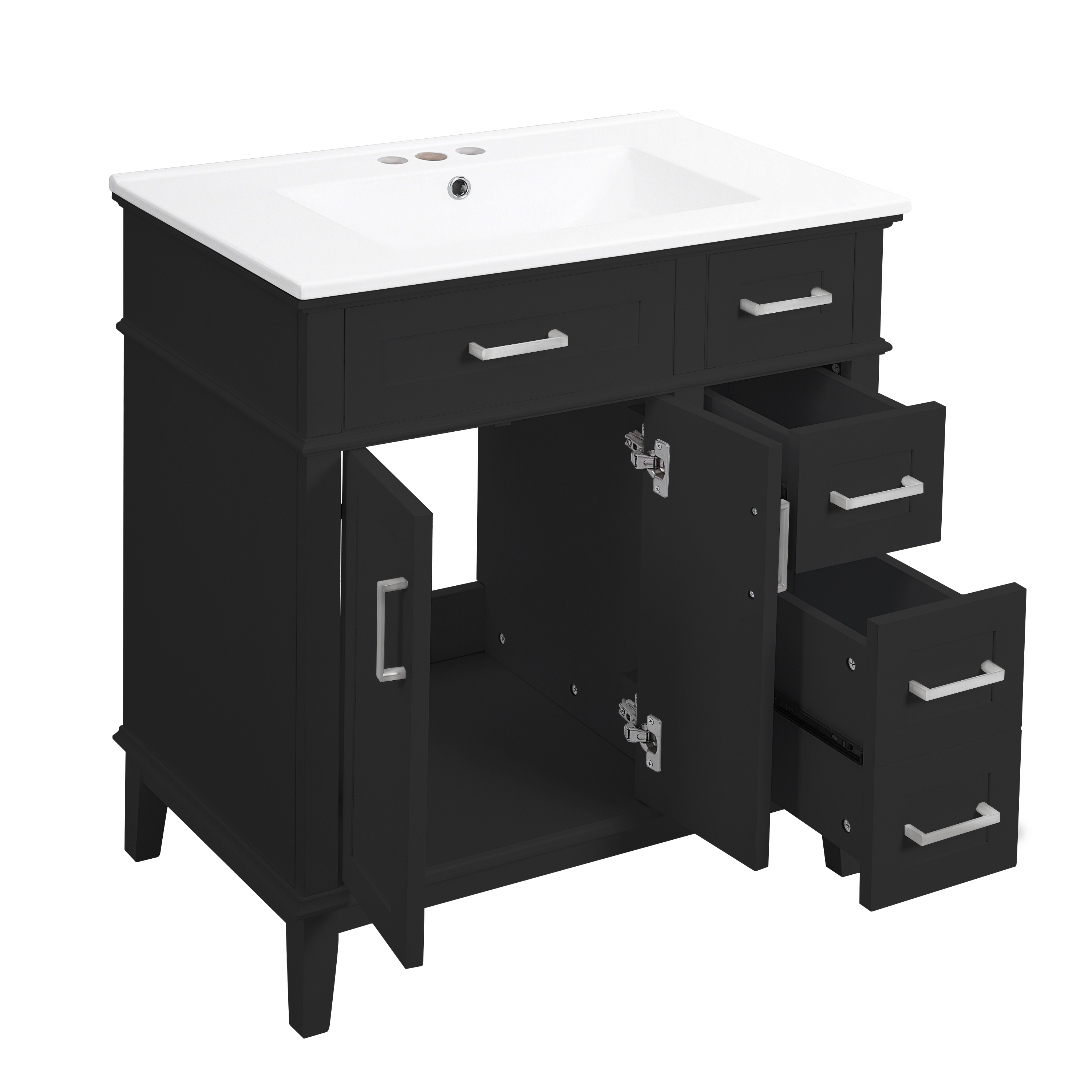 30" Modern Black Bathroom Vanity with Ceramic Sink, Solid Wood Storage Cabinet & Soft-Close Doors for Small Spaces