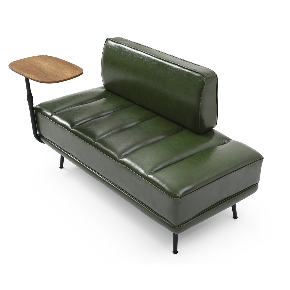 55" Modern Green Faux Leather Sofa Bench with Swivel Side Table & Metal Legs – Entryway Ottoman, End of Bed Seating for Living Room