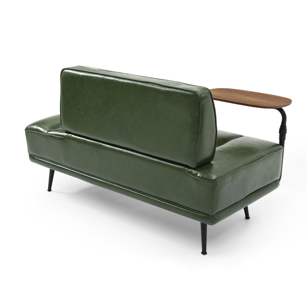 55" Modern Green Faux Leather Sofa Bench with Swivel Side Table & Metal Legs – Entryway Ottoman, End of Bed Seating for Living Room