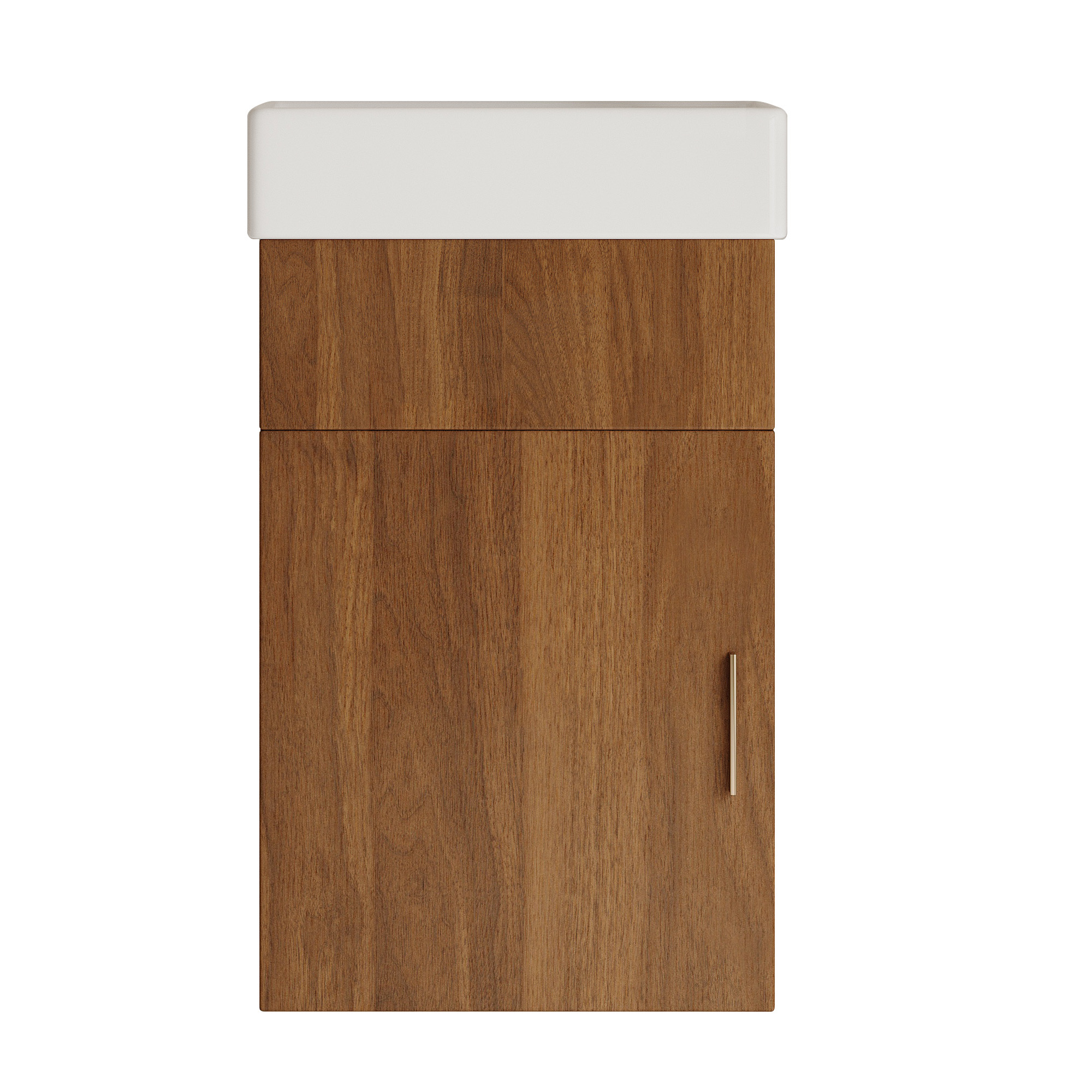 16.5" Mid-Century Modern Floating Bathroom Vanity with Integrated Ceramic Sink, Walnut Finish