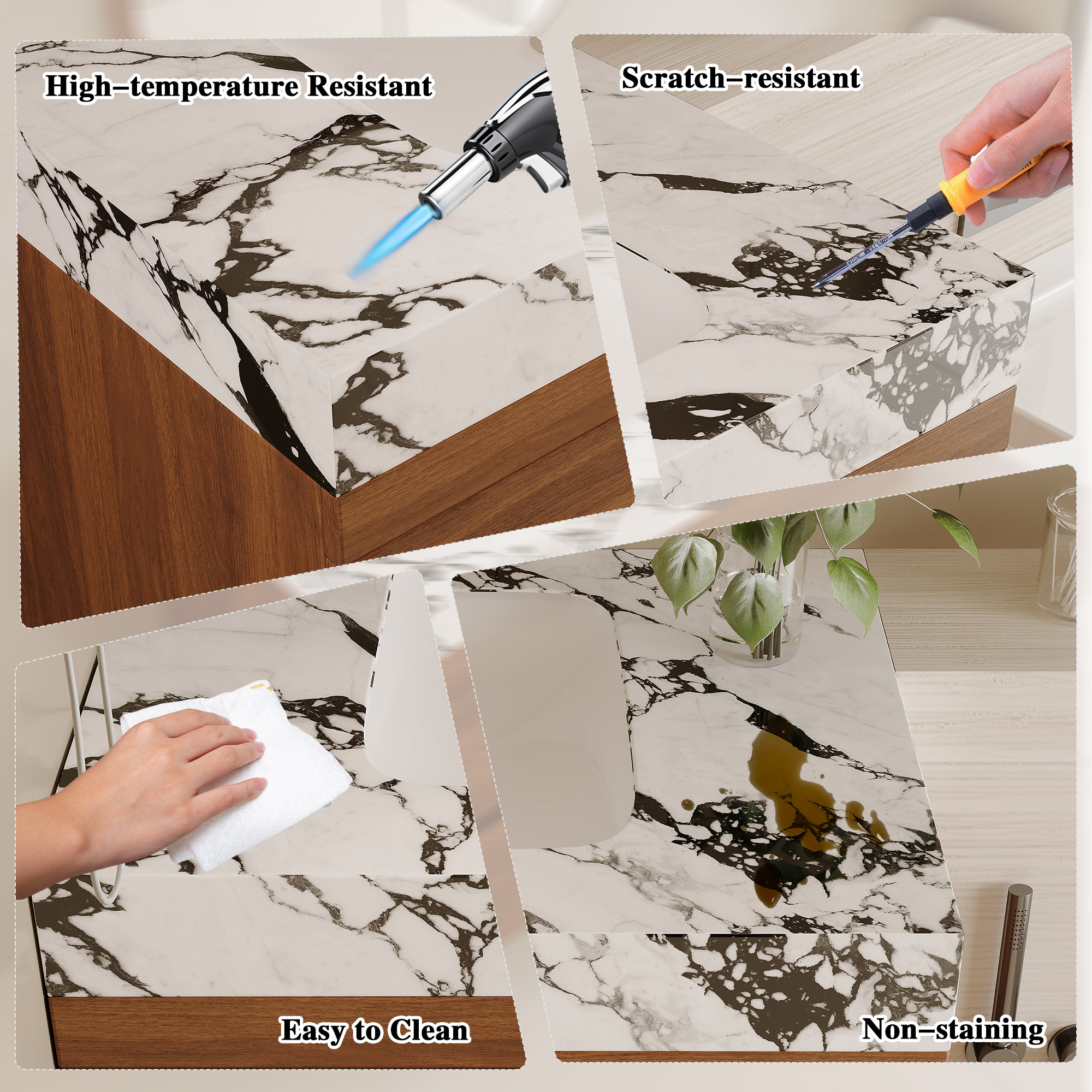 29.9" Modern Floating Bathroom Vanity with Faux Marble Sintered Stone Top, Walnut Wall-Mounted Single Sink Cabinet for Small Spaces