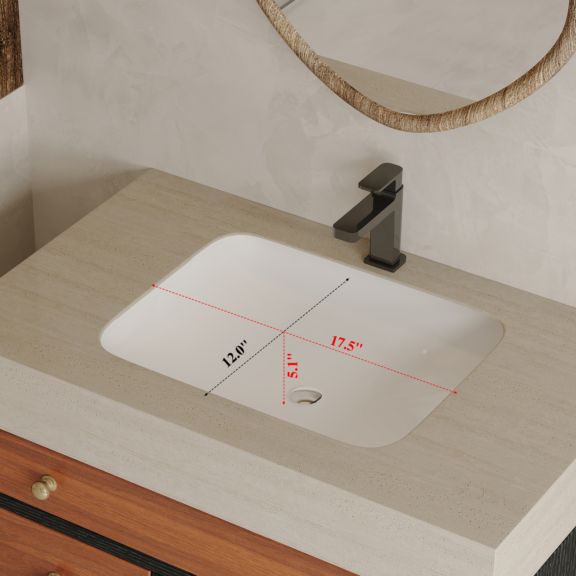 Modern Free-Standing Bathroom Vanity with Sintered Stone Top & Ceramic Sink, Mid-Century Walnut Cabinet with Soft-Close Drawers