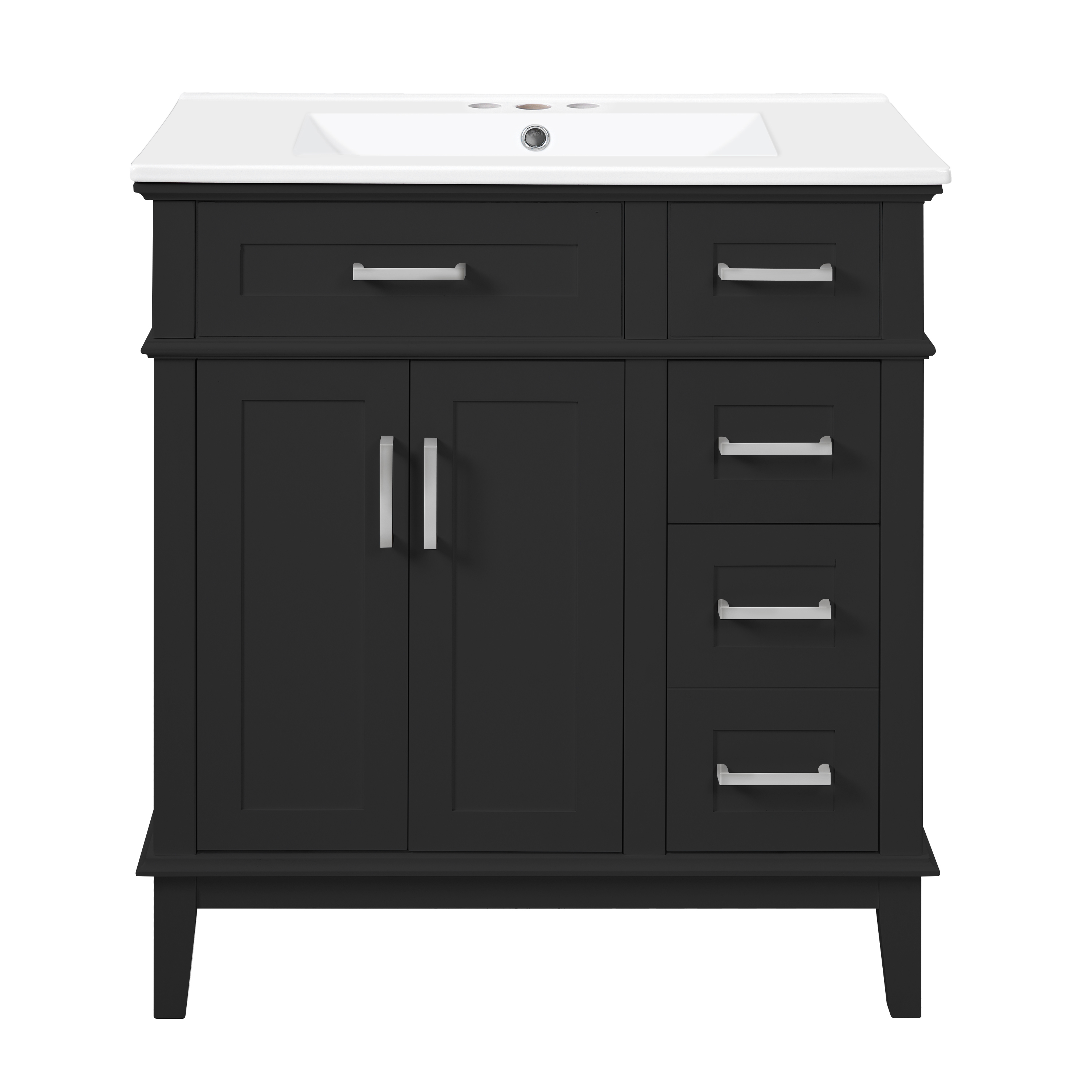 30" Modern Black Bathroom Vanity with Ceramic Sink, Solid Wood Storage Cabinet & Soft-Close Doors for Small Spaces