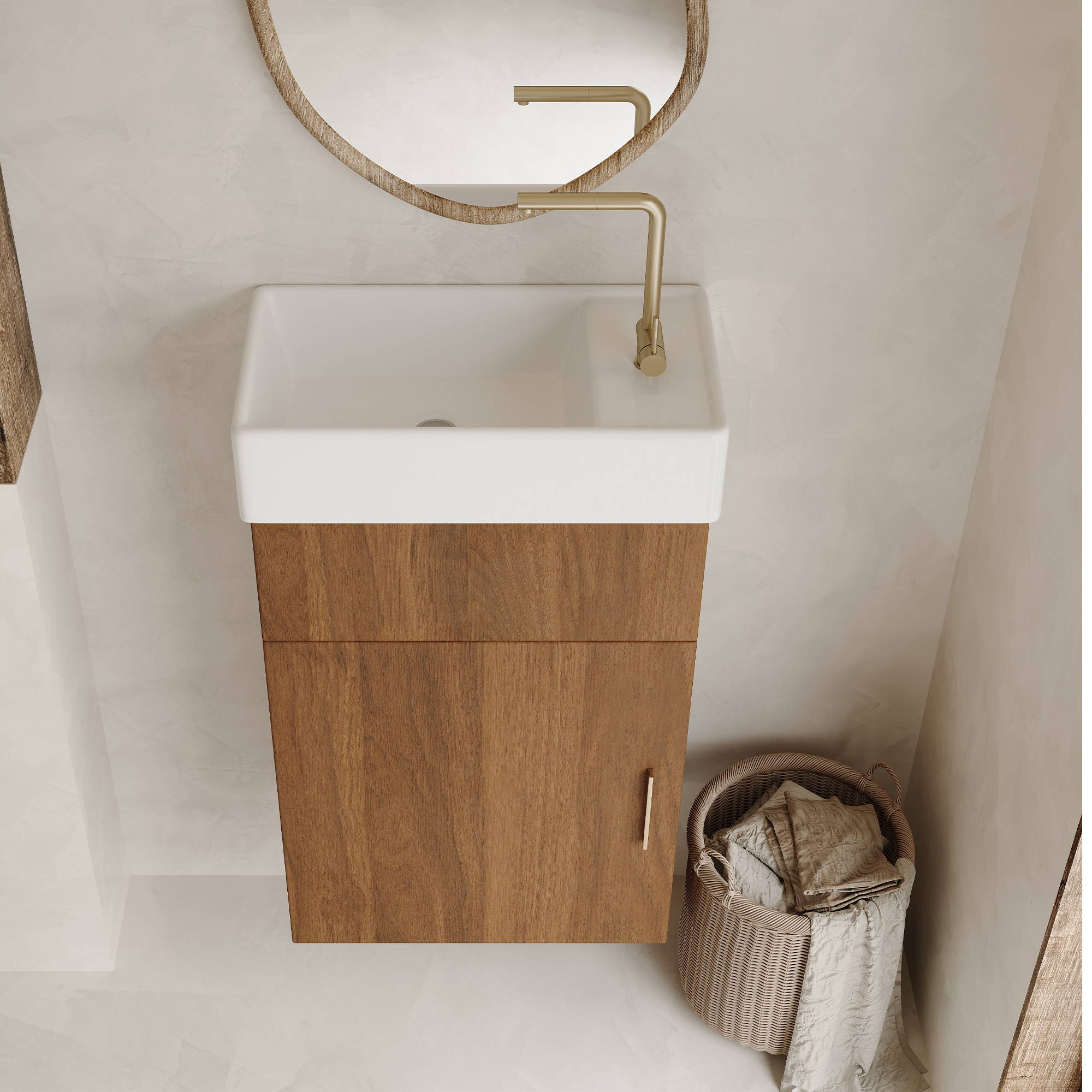 16.5" Mid-Century Modern Floating Bathroom Vanity with Integrated Ceramic Sink, Walnut Finish
