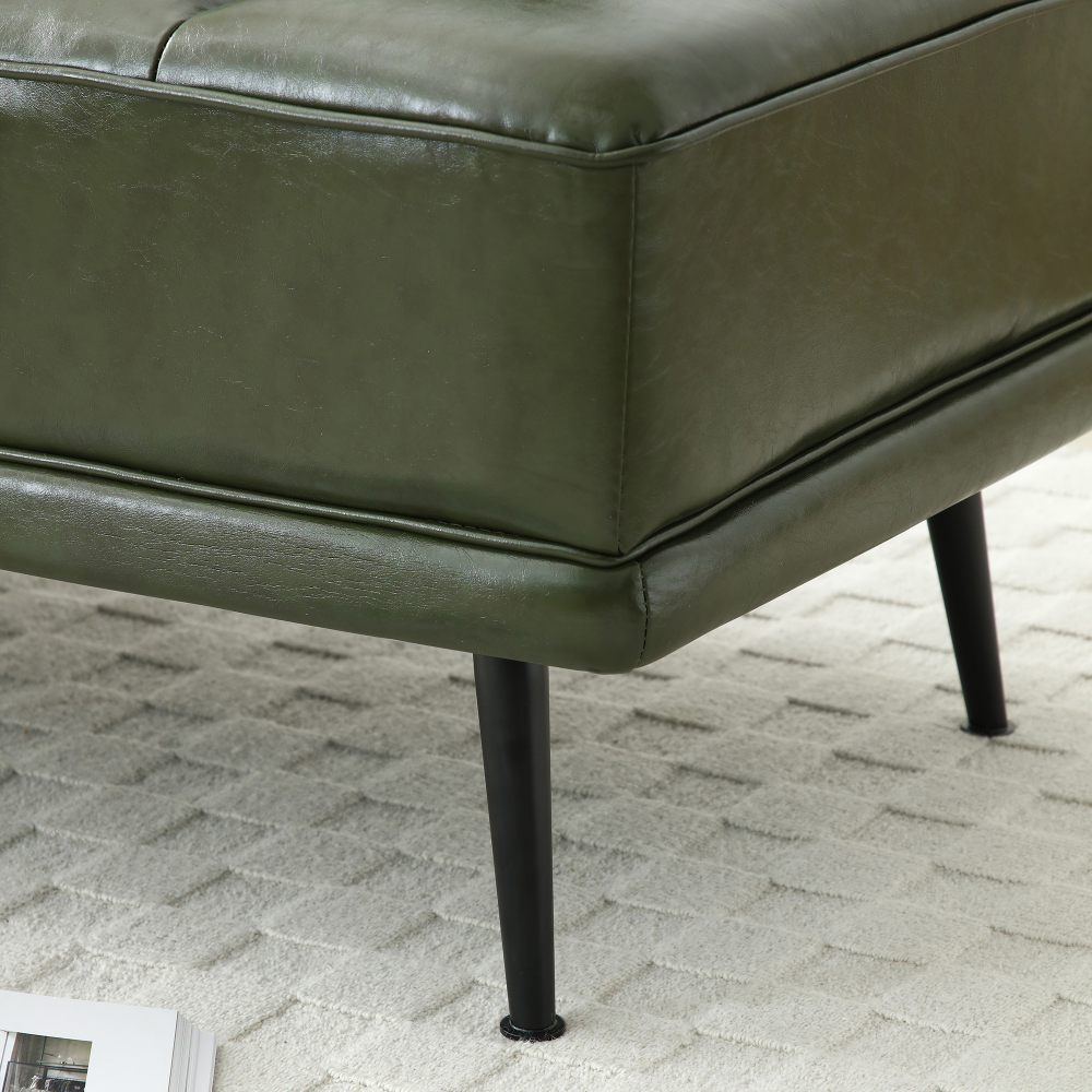 55" Modern Green Faux Leather Sofa Bench with Swivel Side Table & Metal Legs – Entryway Ottoman, End of Bed Seating for Living Room