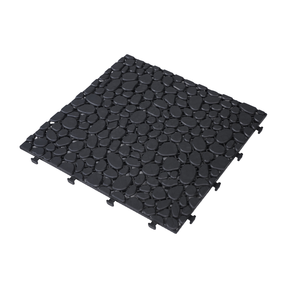 12-Pack Black Interlocking Deck Tiles - Waterproof Plastic Patio Flooring with Pebble Stone Pattern, Anti-Slip Outdoor Balcony & Bathroom Pavers