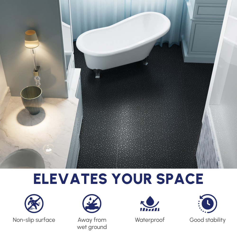 12-Pack Black Interlocking Deck Tiles - Waterproof Plastic Patio Flooring with Pebble Stone Pattern, Anti-Slip Outdoor Balcony & Bathroom Pavers