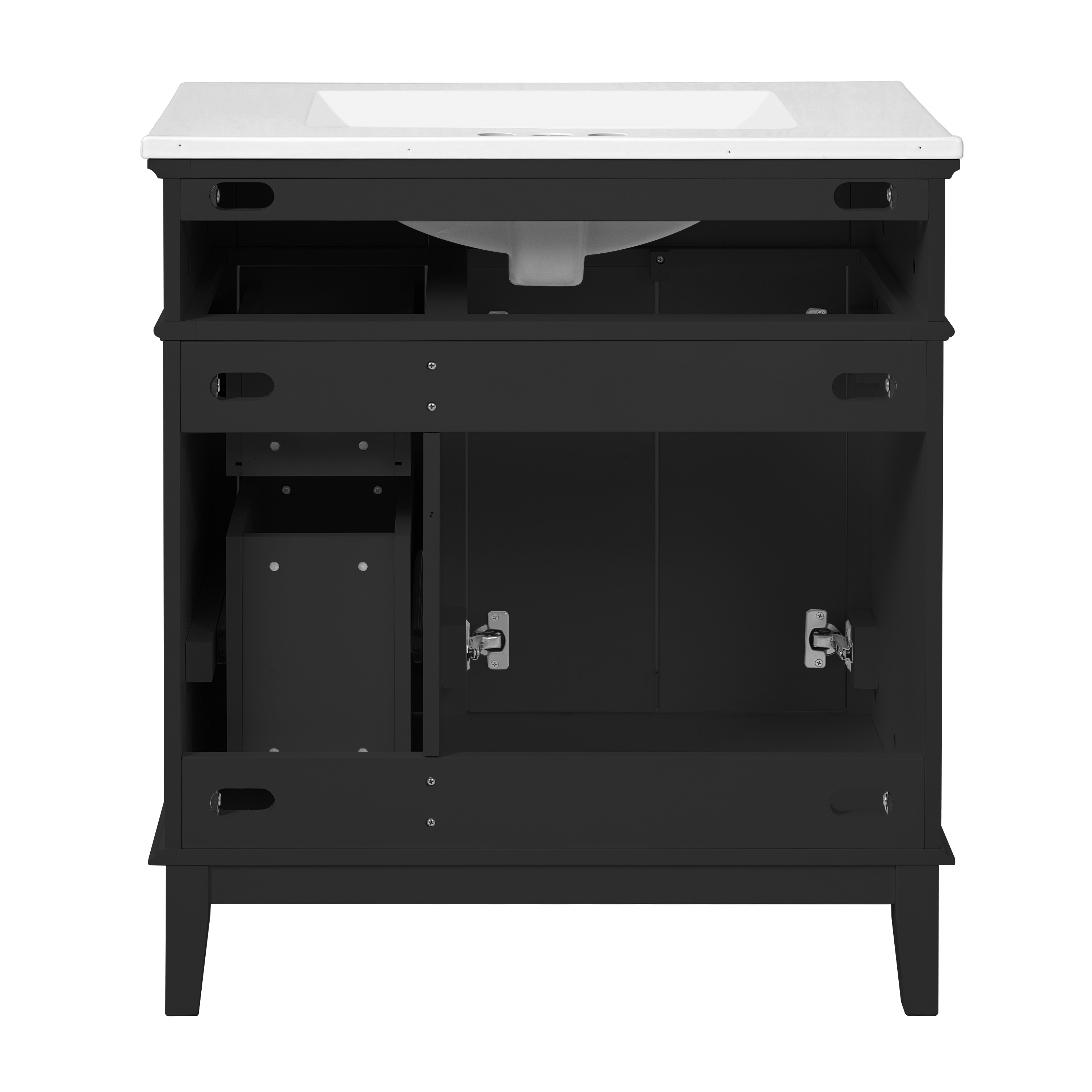 30" Modern Black Bathroom Vanity with Ceramic Sink, Solid Wood Storage Cabinet & Soft-Close Doors for Small Spaces
