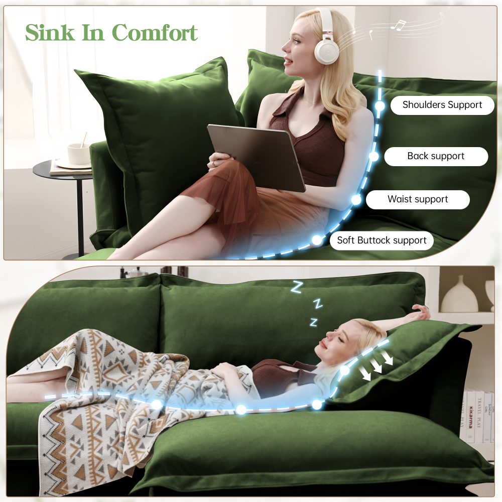 Oversized Modular Chenille Sofa with 3 Ottomans - Deep Seat Green Slipcovered Sectional Couch