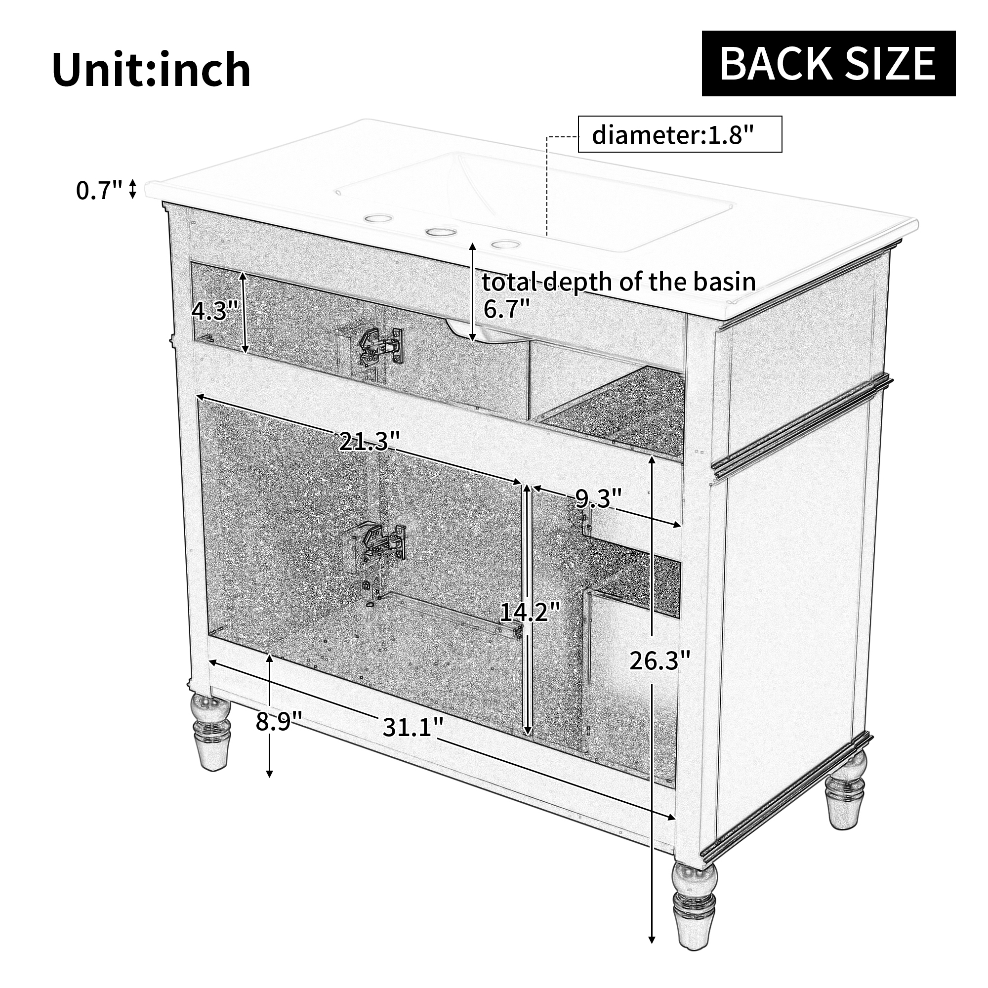 36" Black Bathroom Vanity with Ceramic Sink Top, Vintage Freestanding Cabinet with Soft-Close Drawers & Storage