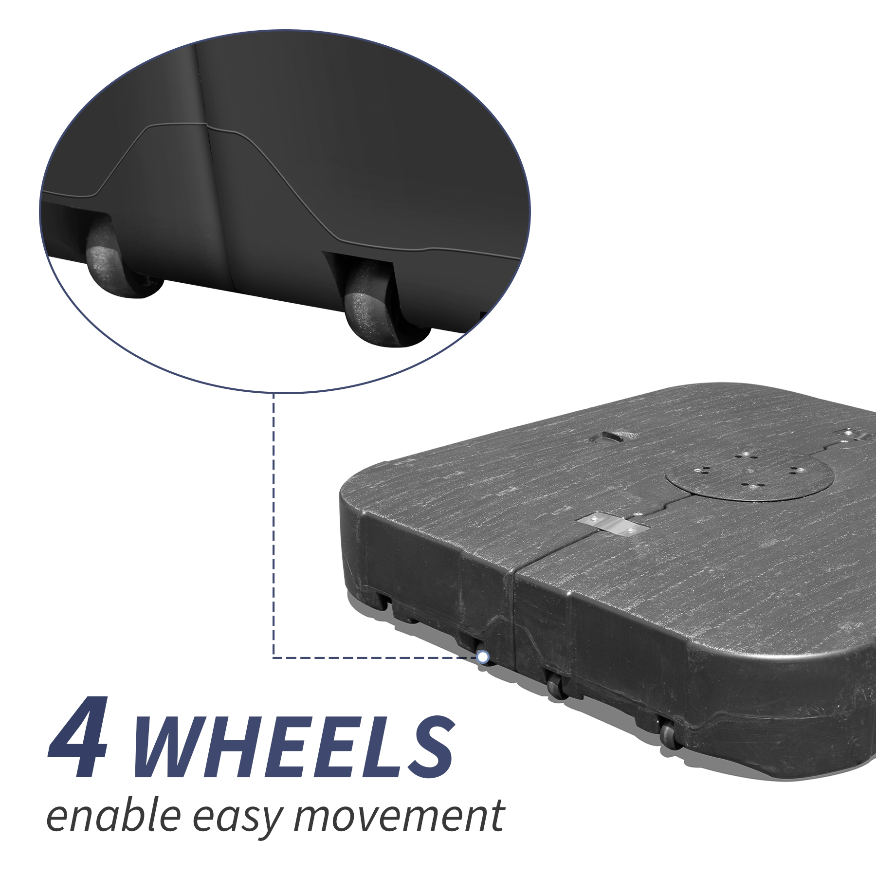 300LBS Heavy Duty Cantilever Umbrella Base with Wheels - Square Black Resin Water/Sand Filled Weighted Stand for Outdoor Patio, Garden & Deck