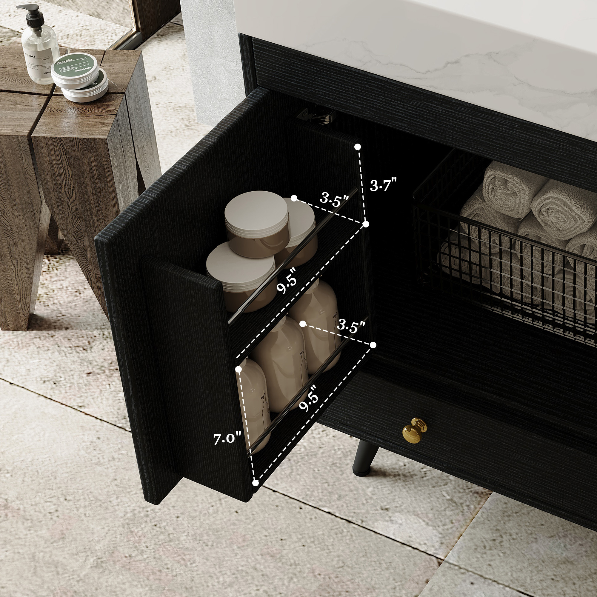 Contemporary 30" Free-Standing Bathroom Vanity with Sintered Stone Top & Gold Accents