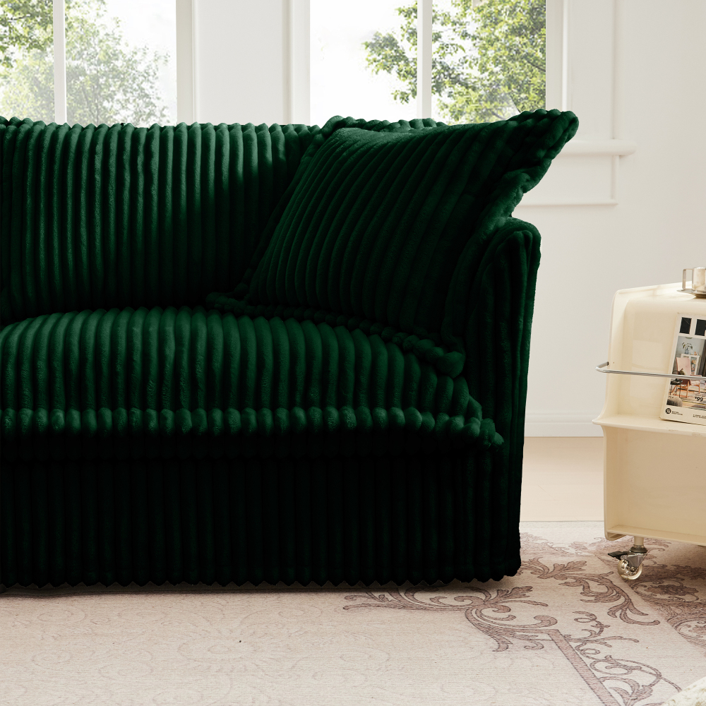 Luxurious Emerald Green Corduroy Loveseat Sofa with Deep Seating and Removable Washable Covers