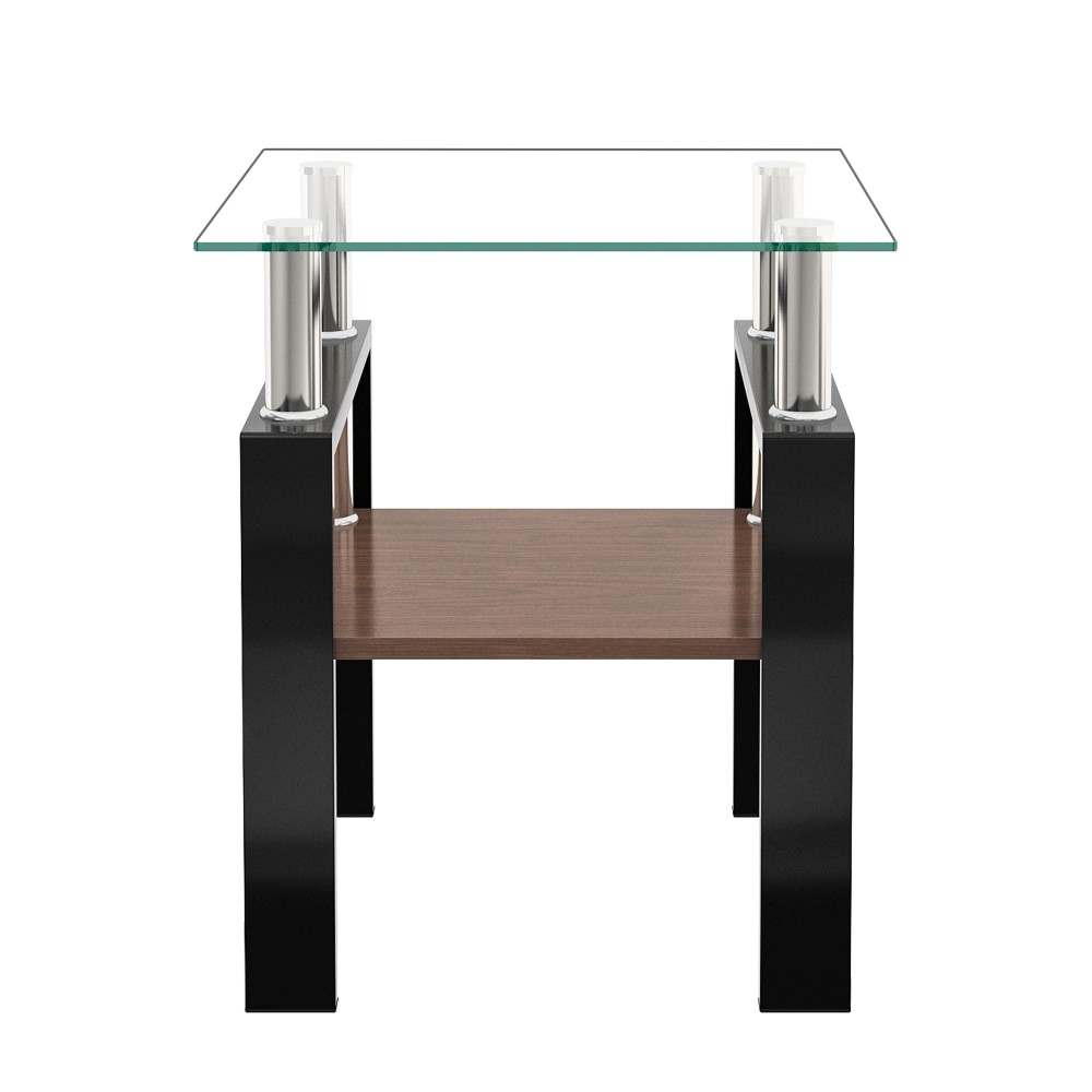 Set of 2 Modern Tempered Glass End Tables with Storage Shelf - Square Coffee Side Tables for Living Room