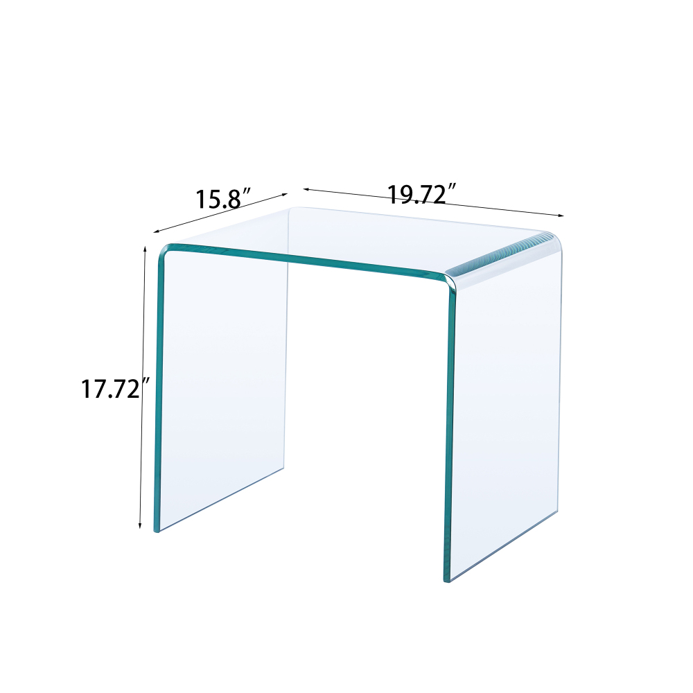 Tempered Clear Bent Glass Side Table - Modern Transparent End Table for Living Room, Sofa, or Office