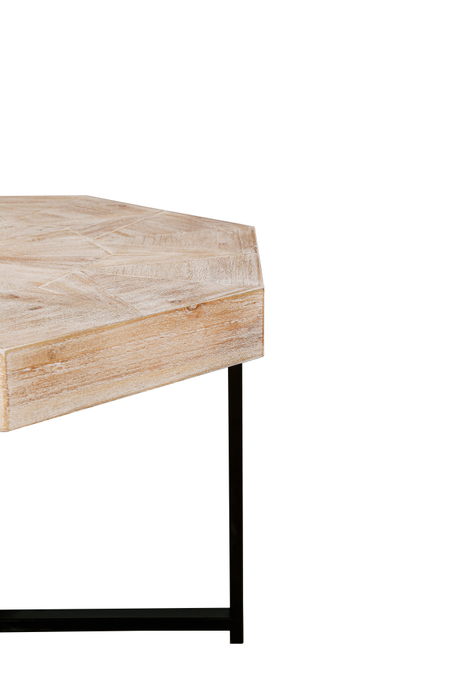 Vintage Octagonal Coffee Table with Patchwork Wood Top & Cross Metal Legs - Rustic Farmhouse Accent Table for Living Room