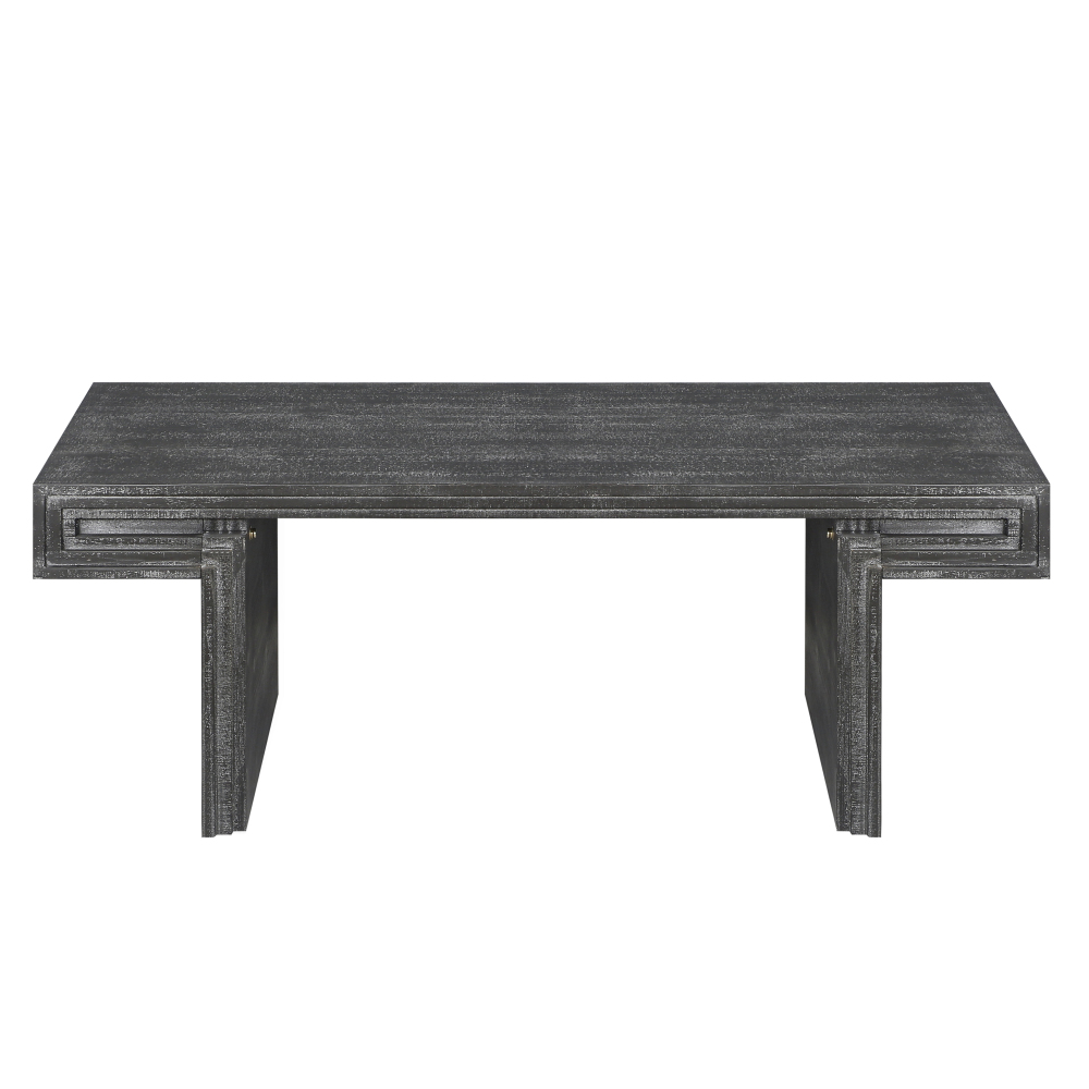 American Vintage Industrial Coffee Table, Premium Reclaimed Wood Texture Rectangular Design, Double-Tier Structure with Rustic Finish, Easy Assembly for Living Room & Office, Antique Black