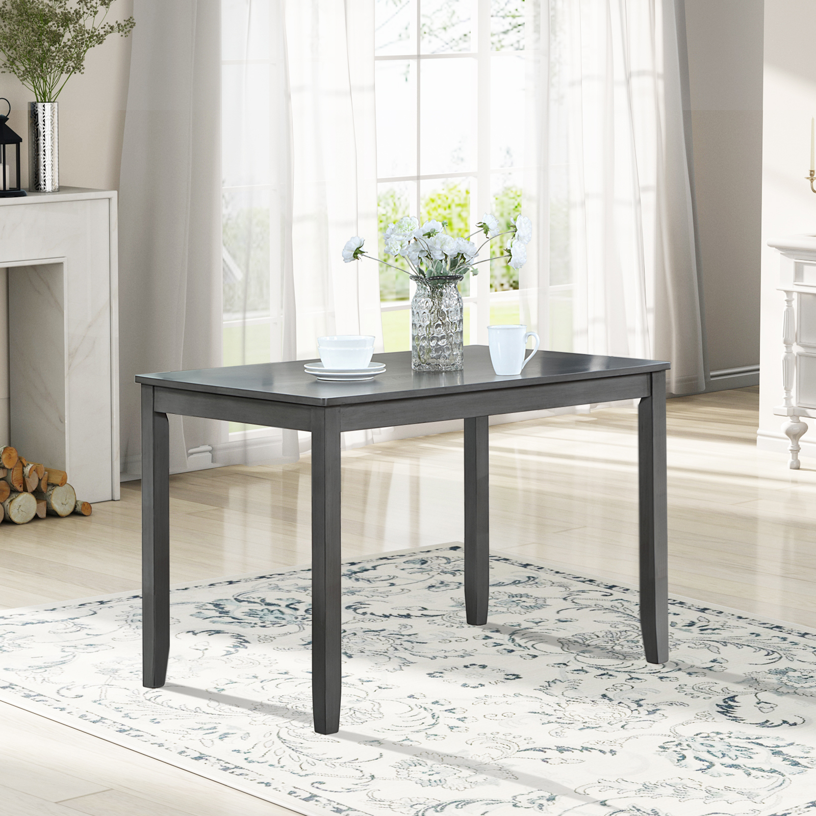 Modern Gray Acacia Wood Dining Table for Small Spaces - Rectangular Kitchen Table & Home Office Desk for 4