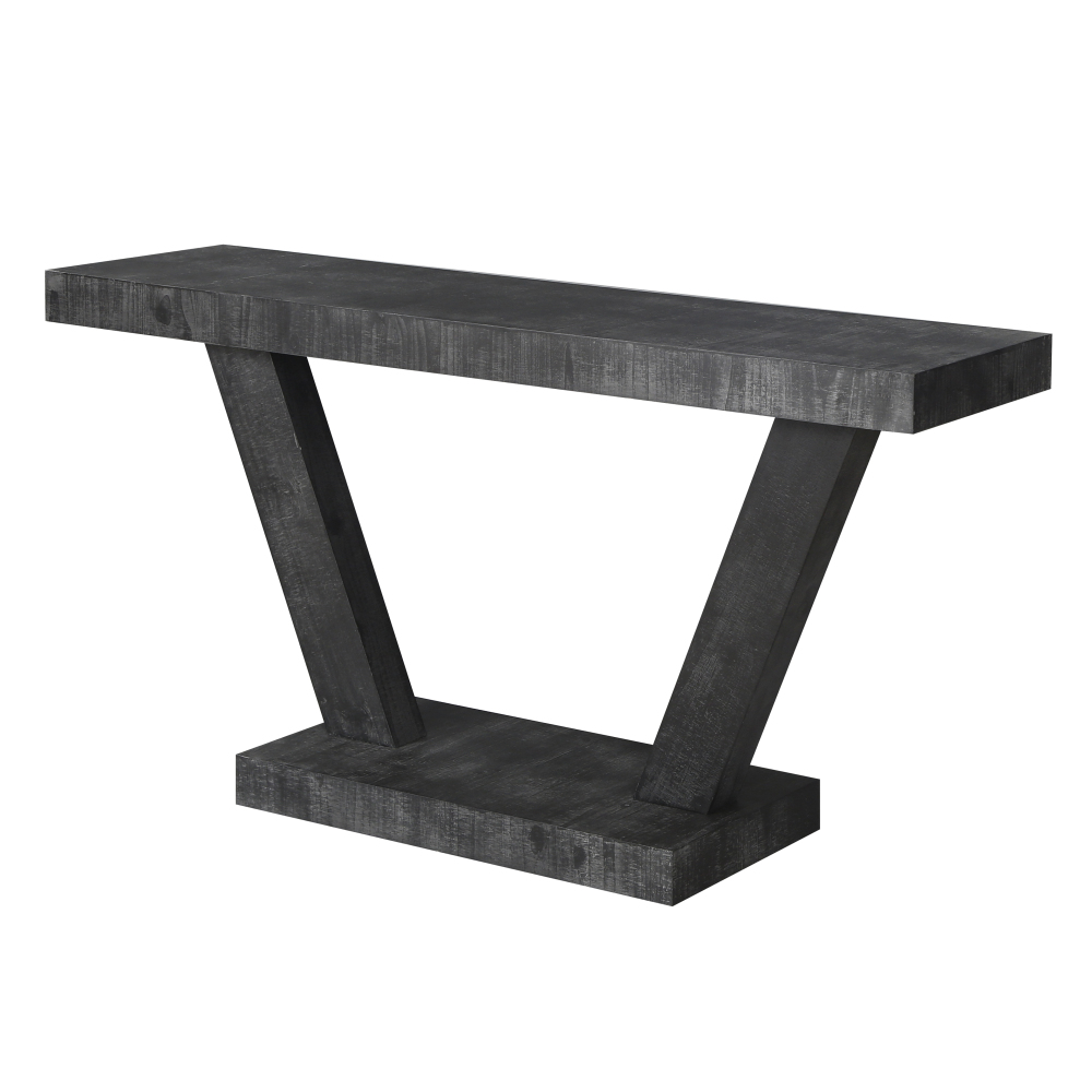 60" Rustic Farmhouse Console Table with Open Storage Shelf - Antique Black Distressed Wood Sofa Table for Entryway & Living Room
