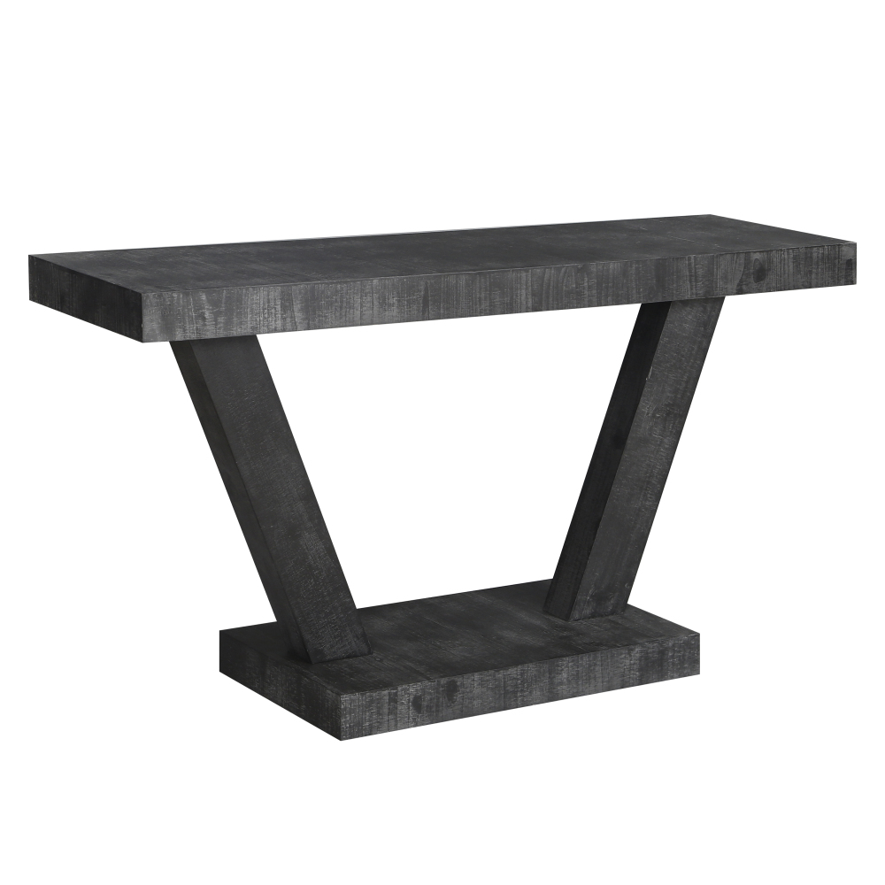 60" Rustic Farmhouse Console Table with Open Storage Shelf - Antique Black Distressed Wood Sofa Table for Entryway & Living Room