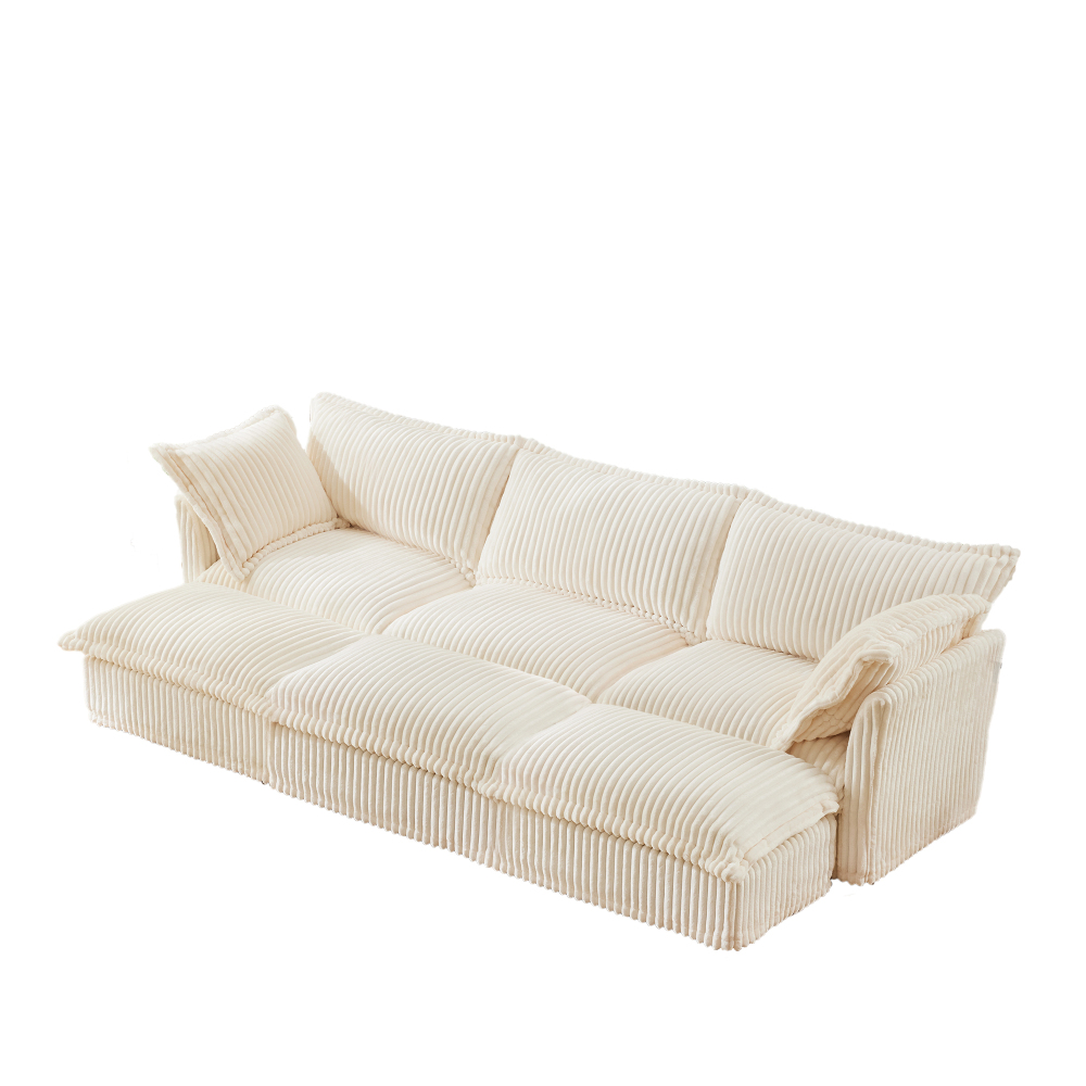 Oversized Corduroy Modular Sofa with 3 Ottomans, Cream Slipcovered 3-Seater Cloud Couch for Living Room