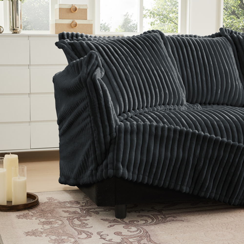 Koala Modern Corduroy Loveseat Sofa - Grey Deep Seat Armchair with Removable Washable Cover & Plush Pillows