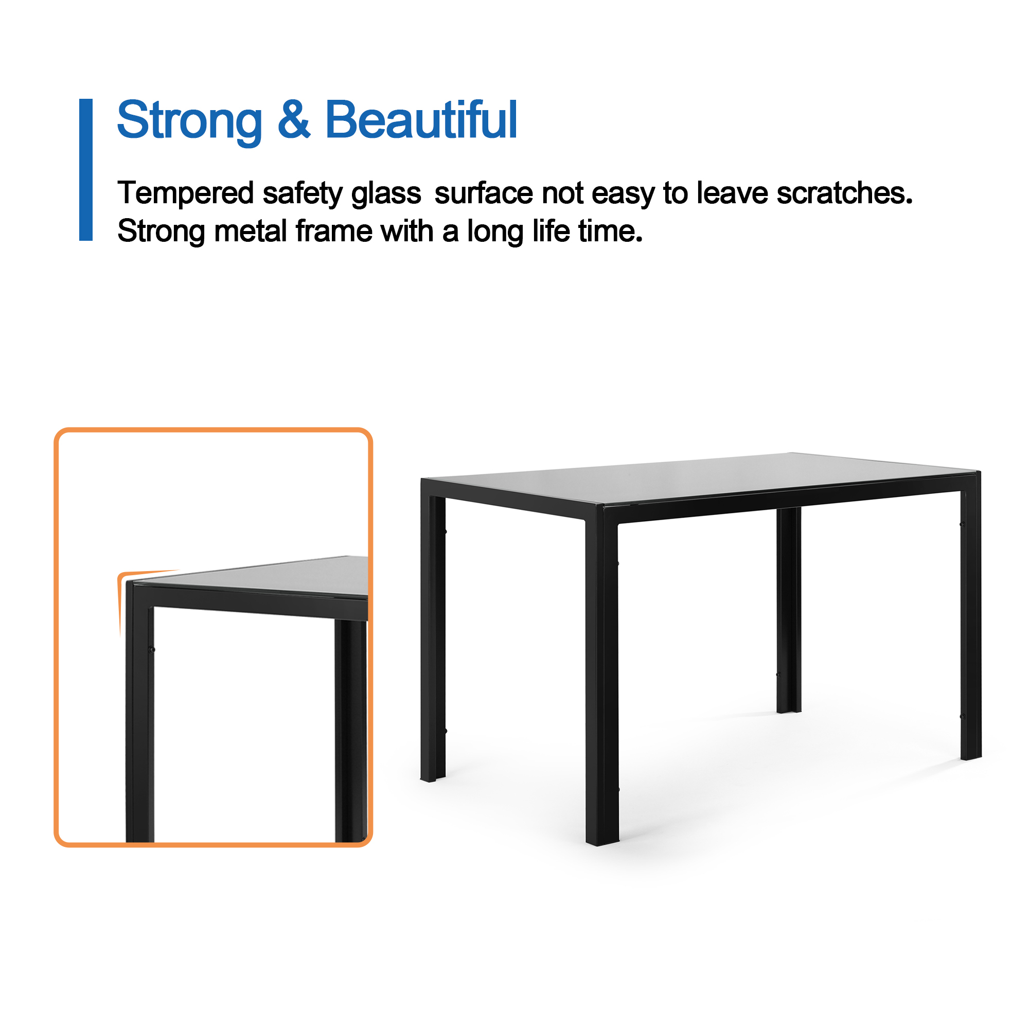 Modern 5-Piece Dining Table Set with Tempered Glass Top and 4 Black Faux Leather Chairs for Kitchen