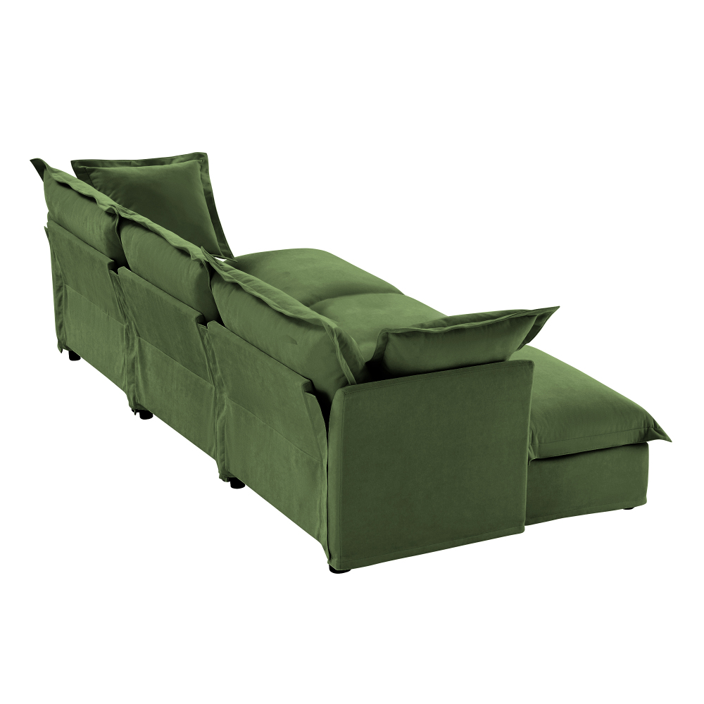 Oversized Modular Chenille Sofa with 3 Ottomans - Deep Seat Green Slipcovered Sectional Couch