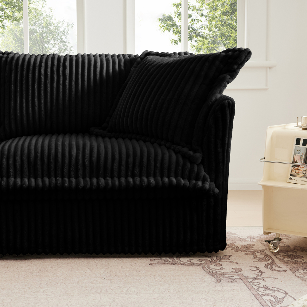 Oversized Modular Corduroy Sofa Set with 3 Ottomans - Black Convertible Sleeper Couch & Sectional