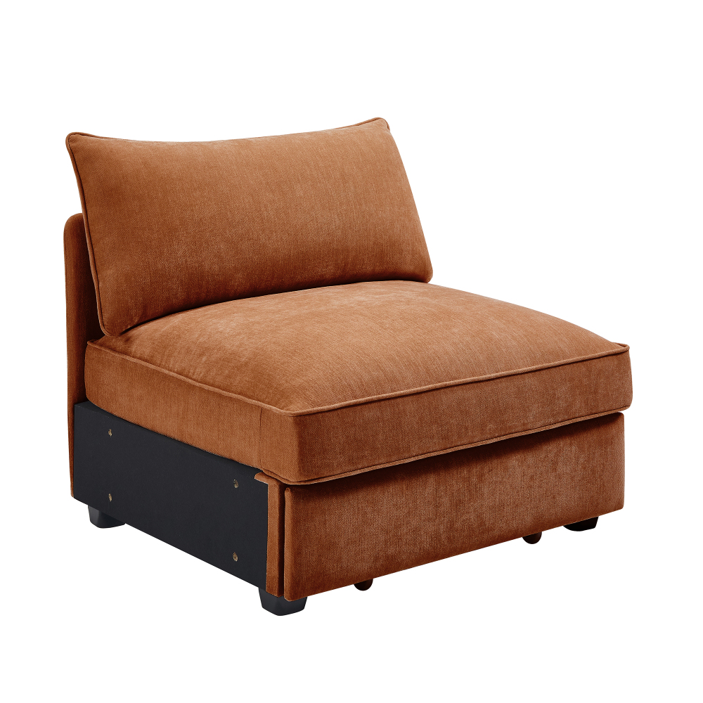 Modern Velvet Armless Sofa in Orange - Mid-Century Accent Chair for Living Room, Bedroom, and Apartment