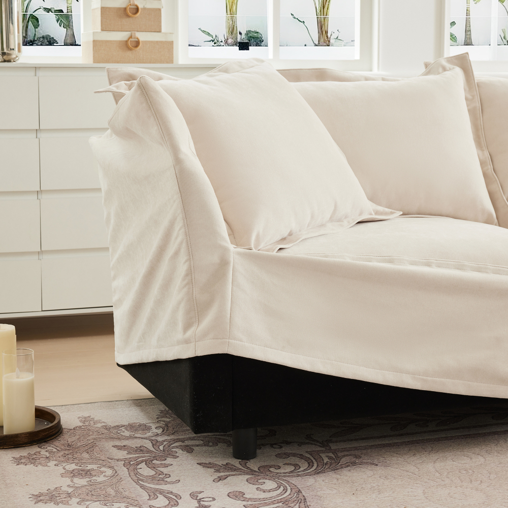 Koala Cream Chenille Armless Sofa - Modern Deep Seat Loveseat with Removable Covers & High Back Pillows