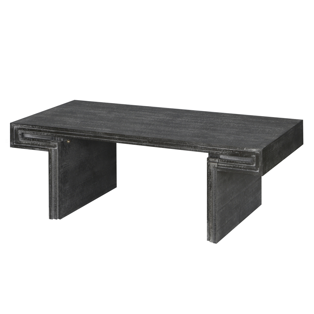 American Vintage Industrial Coffee Table, Premium Reclaimed Wood Texture Rectangular Design, Double-Tier Structure with Rustic Finish, Easy Assembly for Living Room & Office, Antique Black