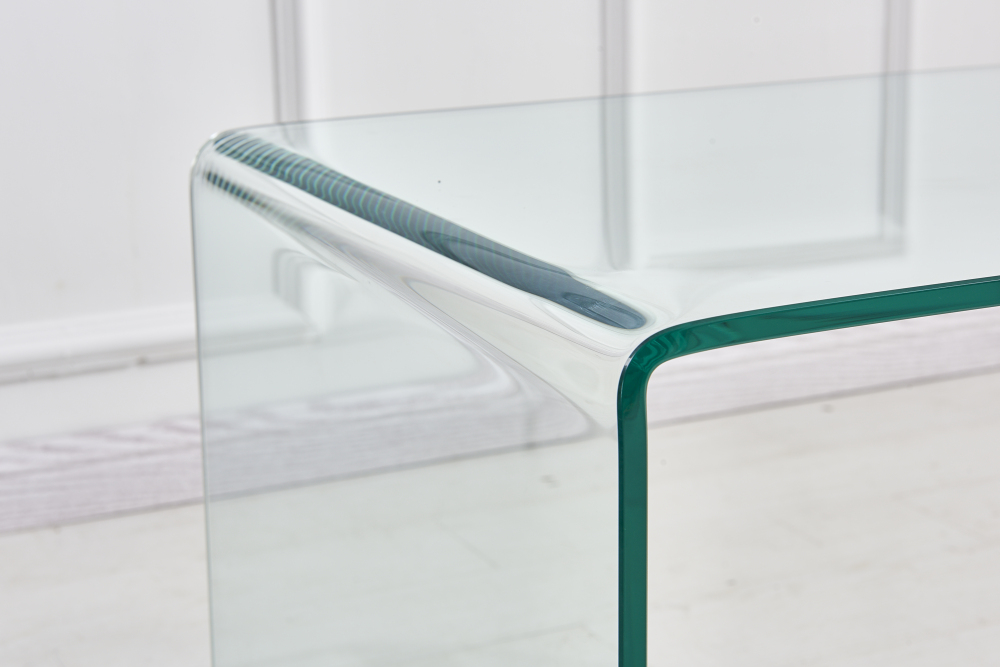Modern Tempered Glass Bent End Table - Clear C-Shaped Side Table for Living Room & Sofa