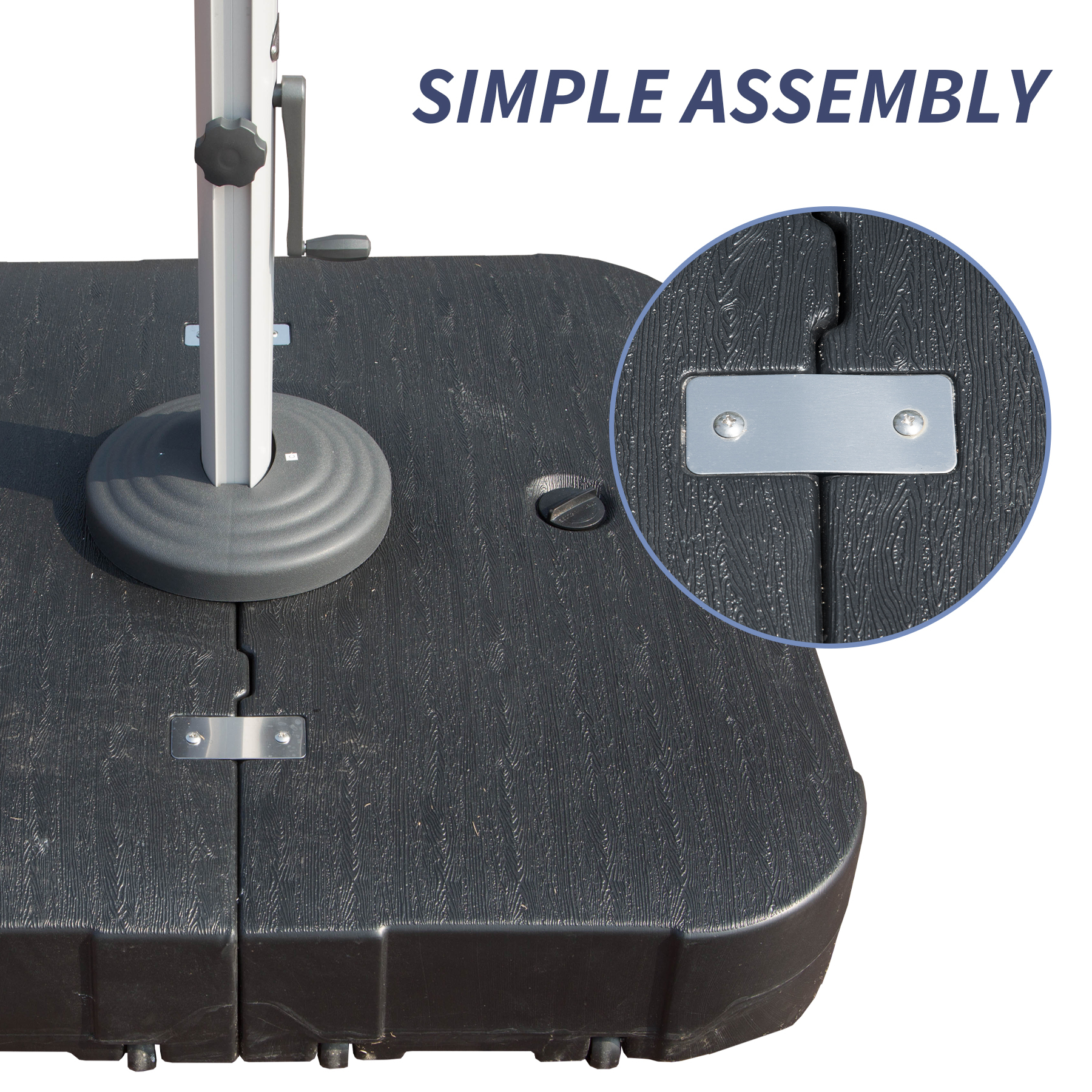 300LBS Heavy Duty Cantilever Umbrella Base with Wheels - Square Black Resin Water/Sand Filled Weighted Stand for Outdoor Patio, Garden & Deck