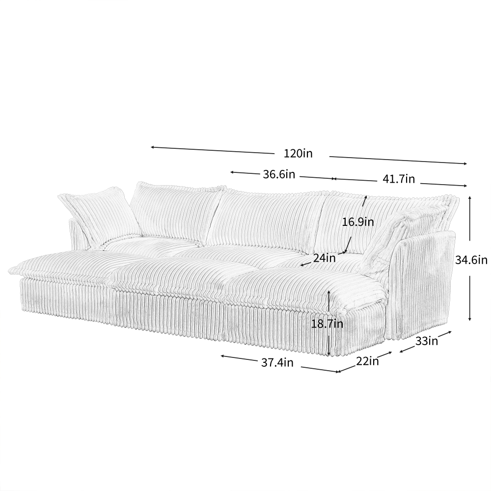 Camel Corduroy Modular Sofa with 3 Ottomans | Oversized Deep Seat Cloud Couch | Removable Slipcovered Sectional Sleeper