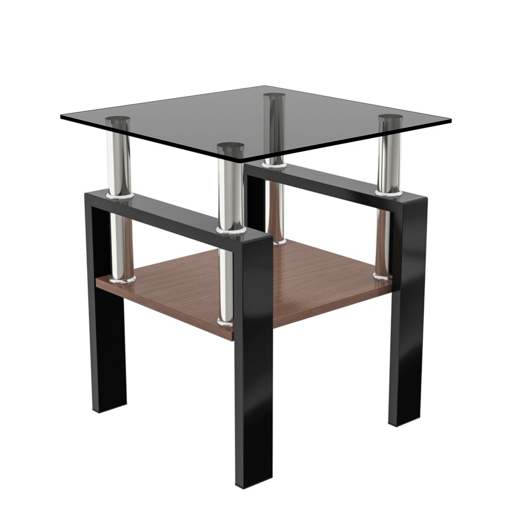 Set of 2 Modern Tempered Glass End Tables with MDF Shelf, Square Coffee Side Tables for Living Room
