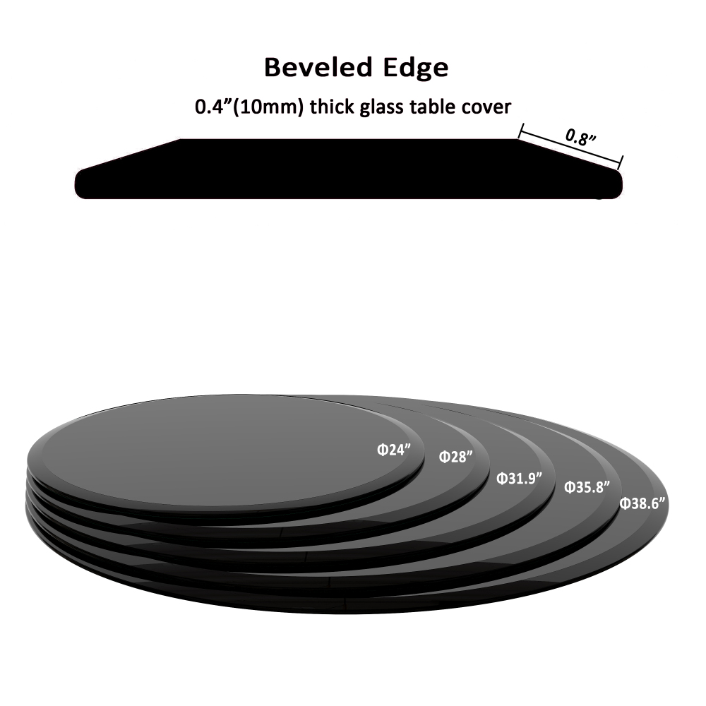 38.6" Round Black Tempered Glass Table Top - 2/5" Thick Beveled Edge Replacement for Dining, Coffee & Patio Tables
