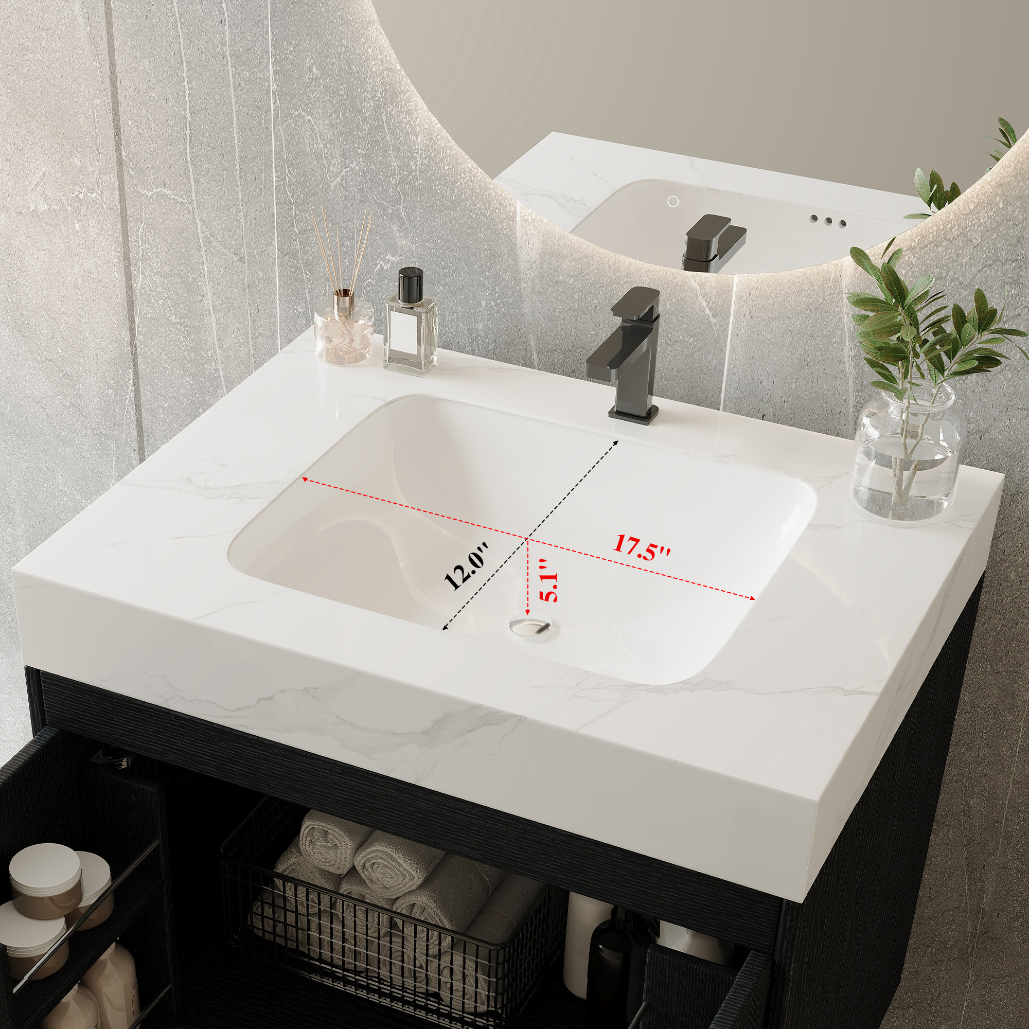 Contemporary 30" Free-Standing Bathroom Vanity with Sintered Stone Top & Gold Accents