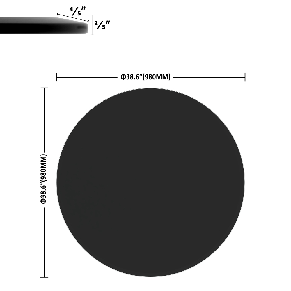 38.6" Round Black Tempered Glass Table Top - 2/5" Thick Beveled Edge Replacement for Dining, Coffee & Patio Tables