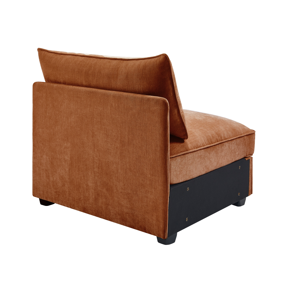 Modern Velvet Armless Sofa in Orange - Mid-Century Accent Chair for Living Room, Bedroom, and Apartment