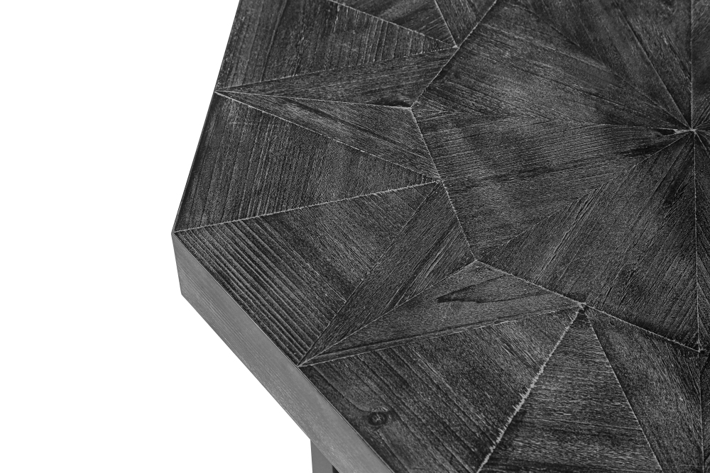 Vintage Octagonal Coffee Table with Patchwork Wood Top & Cross Metal Legs - 30" Antique Black Farmhouse Centerpiece for Living Room