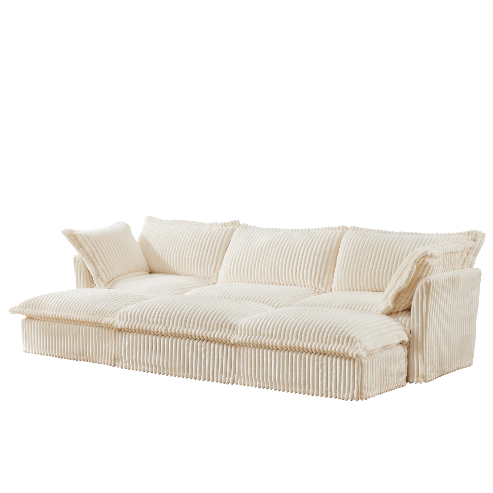 Oversized Corduroy Modular Sofa with 3 Ottomans, Cream Slipcovered 3-Seater Cloud Couch for Living Room