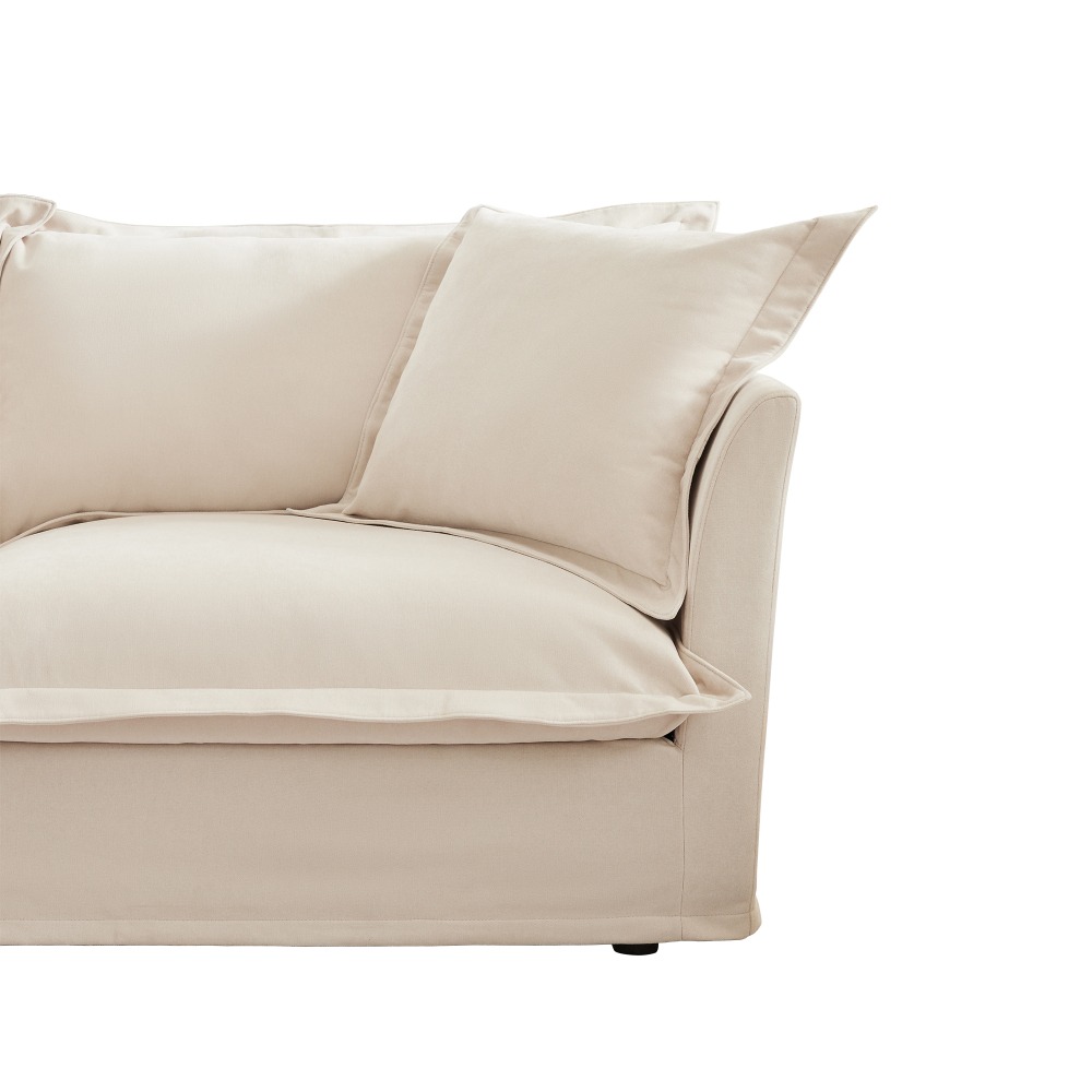 Koala Cream Chenille Armless Sofa - Modern Deep Seat Loveseat with Removable Covers & High Back Pillows