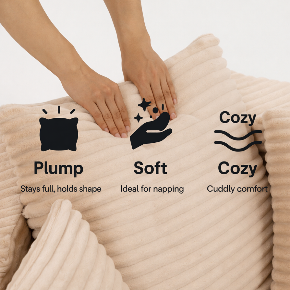 Modern Ribbed Corduroy Lounge Chair - Beige Compressed Round Sofa with Lumbar Pillows for Living Room & Bedroom