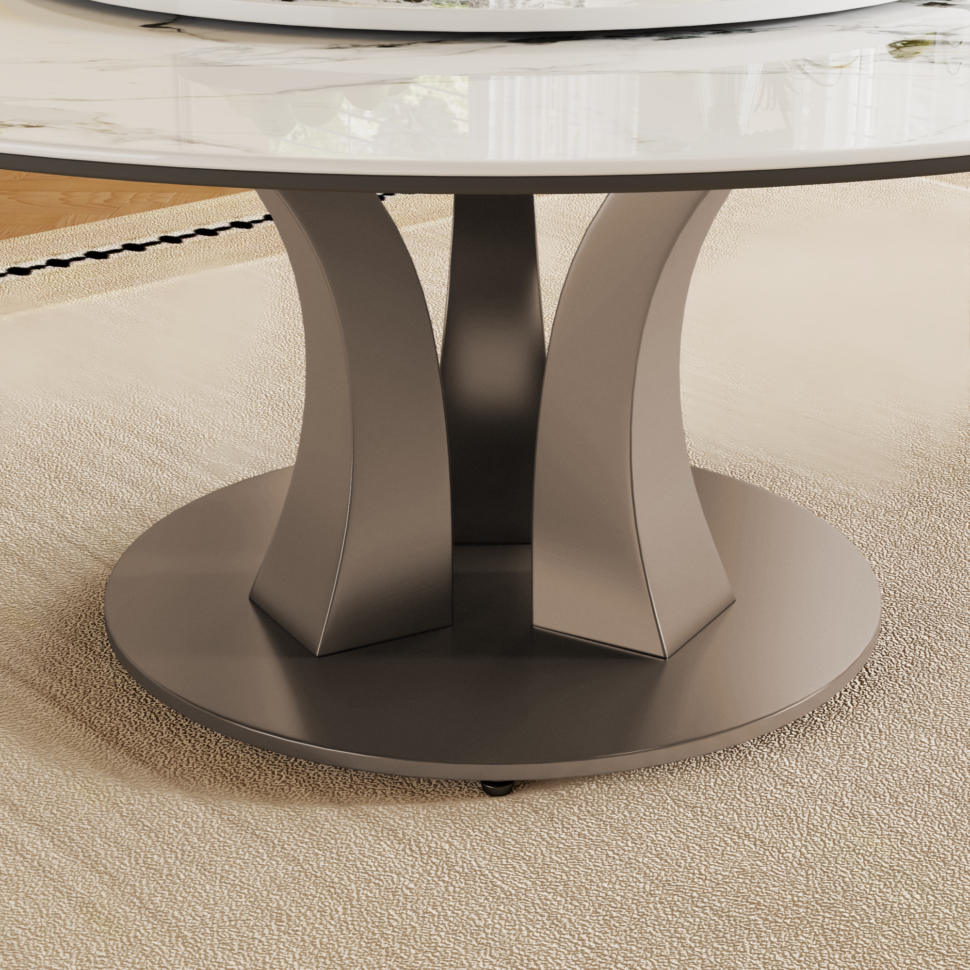 59" Round Dining Table Set with Rotating Lazy Susan - Modern Sintered Stone Top & Industrial Base for 8-10 People