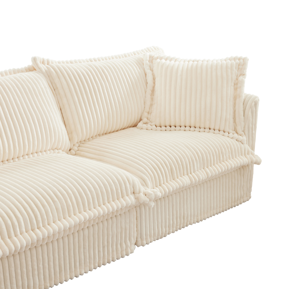 Oversized Corduroy Modular Sofa with 3 Ottomans, Cream Slipcovered 3-Seater Cloud Couch for Living Room