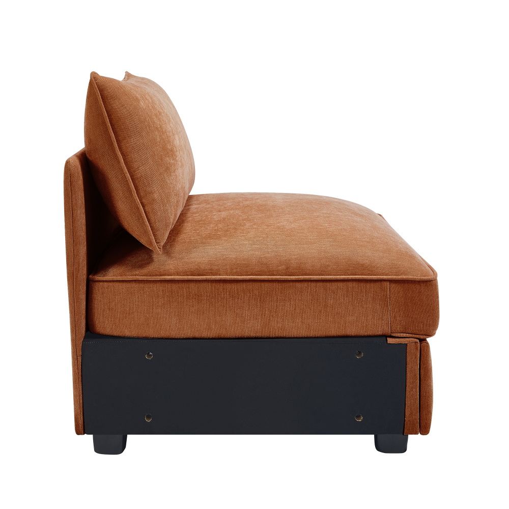 Modern Velvet Armless Sofa in Orange - Mid-Century Accent Chair for Living Room, Bedroom, and Apartment