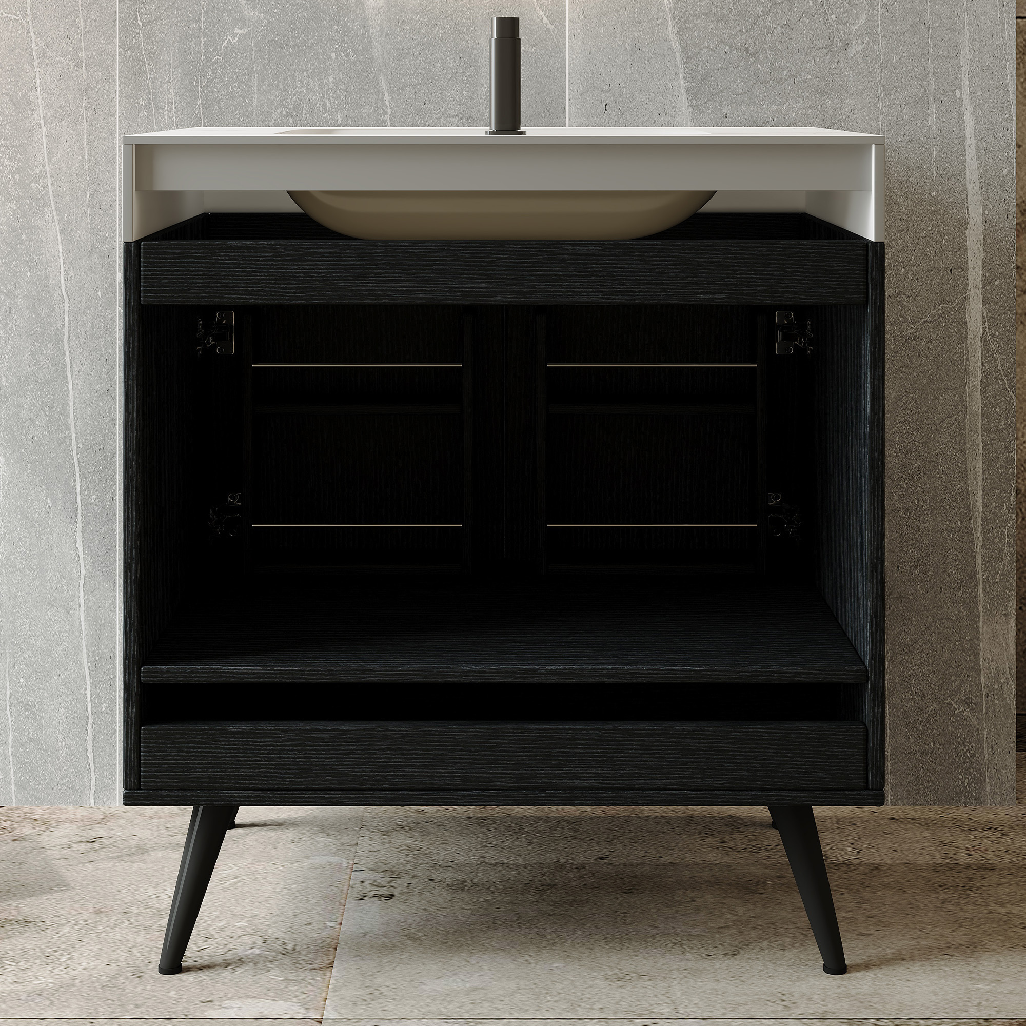 Contemporary 30" Free-Standing Bathroom Vanity with Sintered Stone Top & Gold Accents